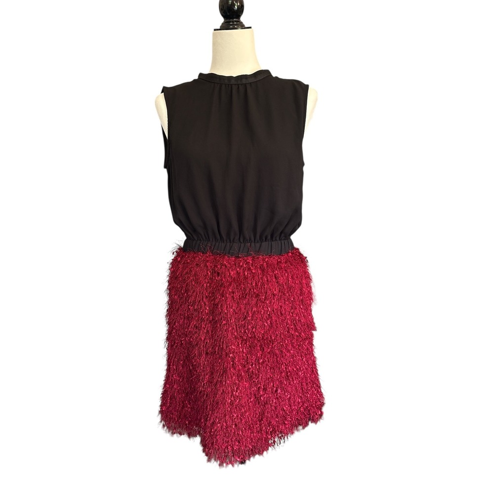 Tinsel Fringe Mini Dress Black Red Open Back Party Cocktail Clubwear Women's‎